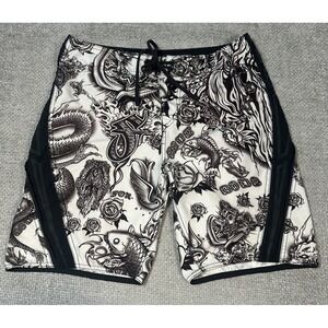 Fox Riders Co Board Shorts Mens 34 Tattoo Y2K Emo Grunge Beach Surf